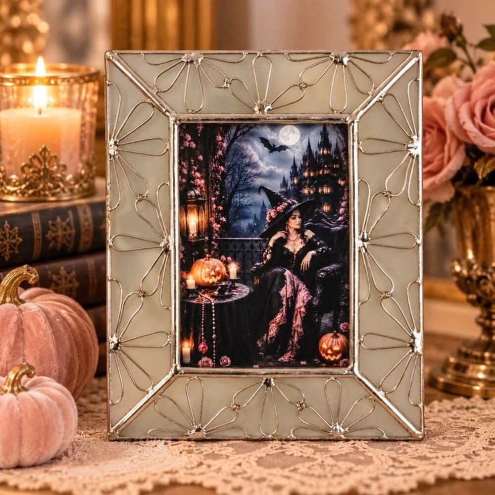 Heavy 4x6 Victorian Gothic Frosted Glass Floral Frame – Silver Filigree